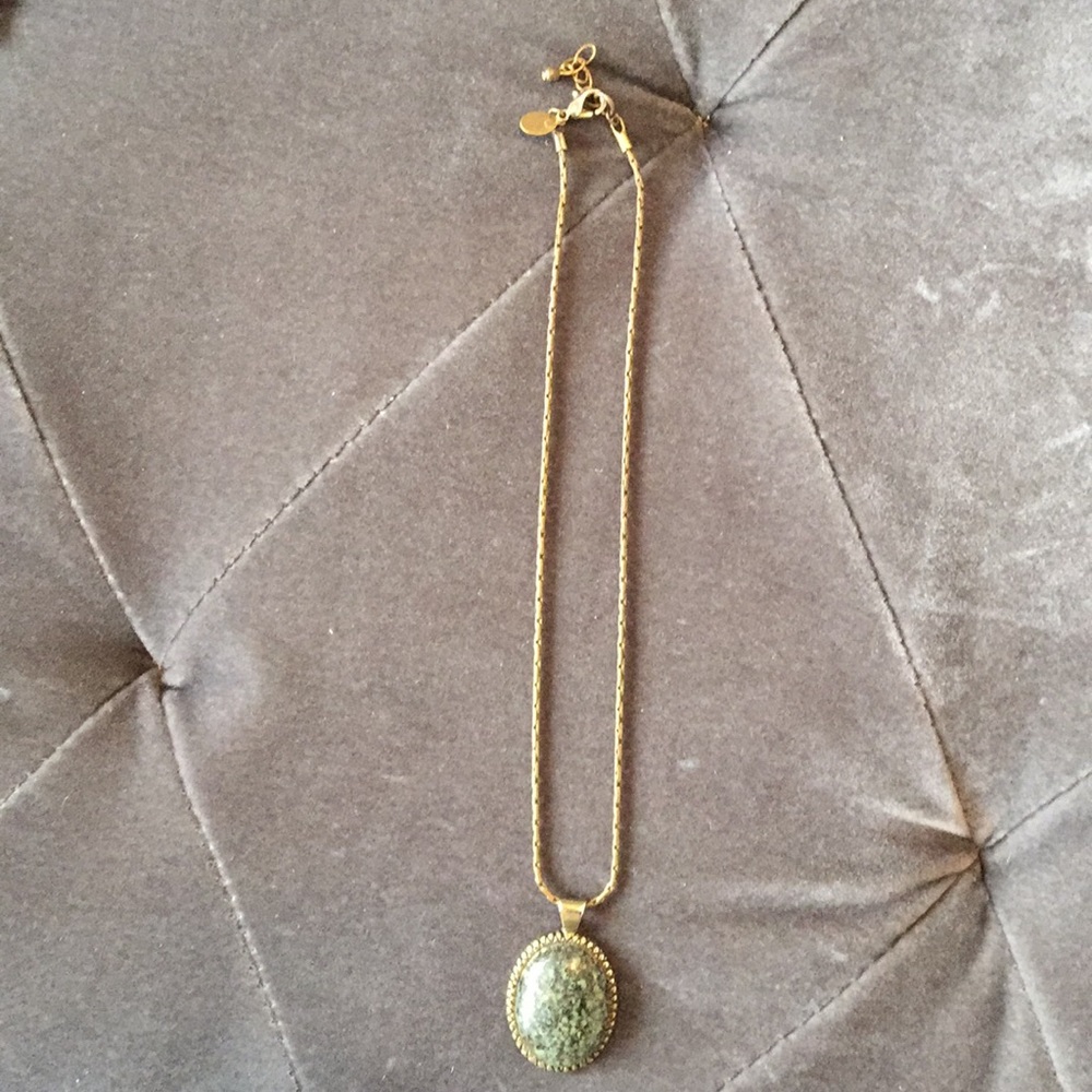 Brass and green “marble” stone necklace